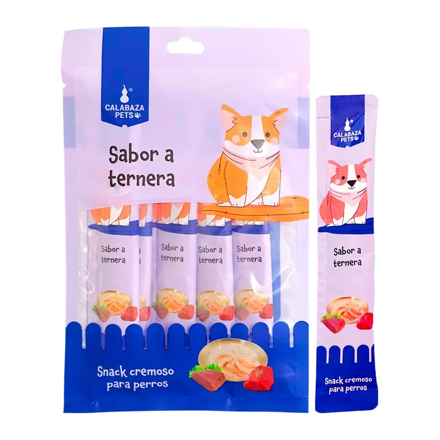 Otra presentación de snack cremoso sabor ternera
